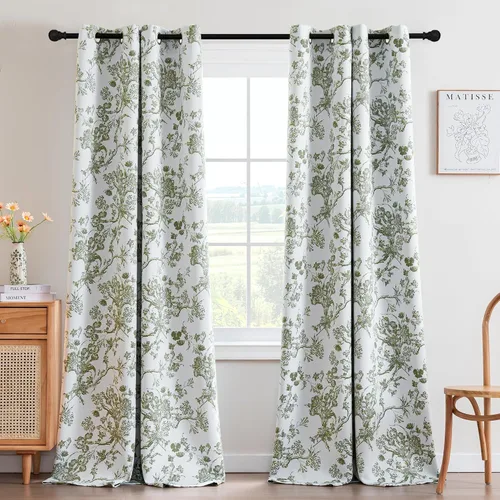 Miniatura 11 de H.VERSAILTEX - Cortinas opacas de 63 pulgadas de largo, juego de 2 paneles, estampado floral, cortinas de estilo campestre para sala de estar