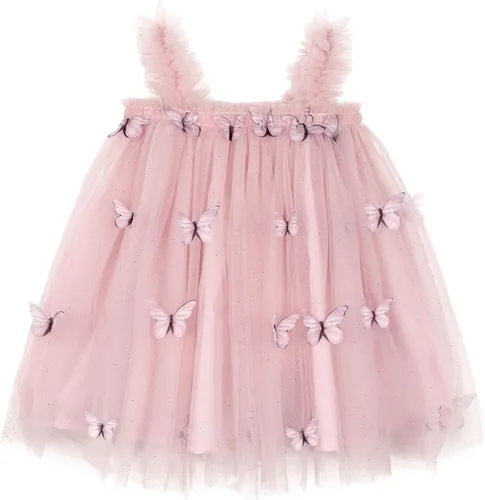 Miipat Vestido de tul sin mangas para niñas pequeñas, vestido de tutú de mariposa floral para niñas pequeñas, vestidos de princesa para fiesta de