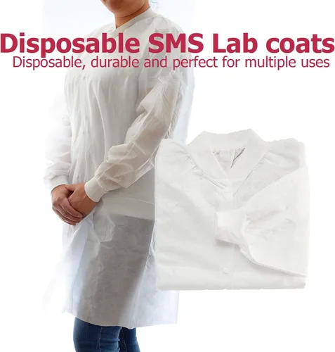 Miniatura 2 de Dealmed Abrigo de laboratorio SMS desechable, sin bolsillos, blanco Blanco (paquete de 10)