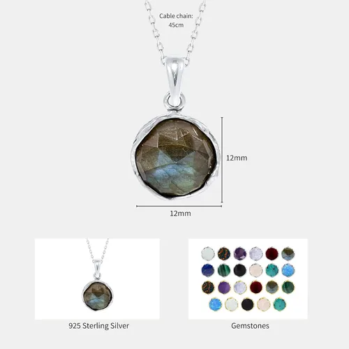 Miniatura 22 de 925 Sterling Silver Gemstone Necklace Women - Gemstone Pendant Necklace Silver- Birthstone Necklace - Silver Jewelry for Women- Minimalist Jewelry