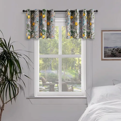 Miniatura 39 de Topfinel Cortinas beige para cocina, 36 pulgadas de largo, diseño botánico floral, colibrí, con ojales, oscurecimiento de habitación, media ventana
