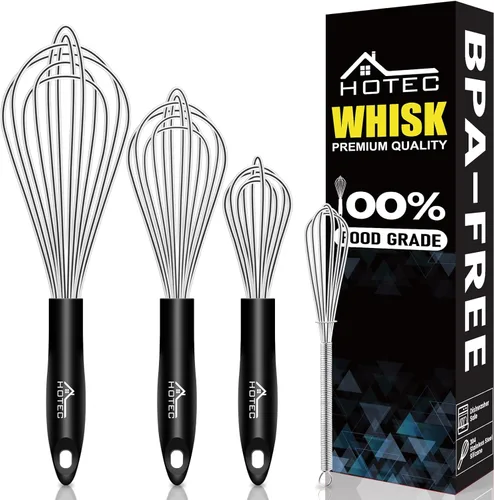 Miniatura 8 de HOTEC Mini batidor de acero inoxidable 304 antioxidante de 10 pulgadas para cocinar, hornear, mezclar ingredientes y recipientes profundos