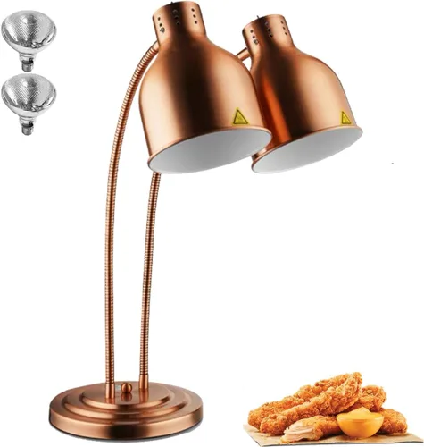 Lámpara de calor de alimentos de doble cabezal con bombilla de 500 W, calentador de alimentos, lámpara de calefacción infrarroja, encimera de