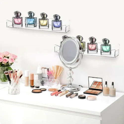 Miniatura 8 de Peohud Paquete de 4 estantes acrílicos para especias de montaje en pared, estantes flotantes de acrílico transparente de 15 pulgadas, organizador