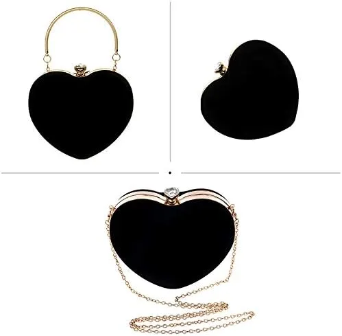Miniatura 4 de Goclothod Bolso de mano con forma de corazón para mujer, bolso de hombro de terciopelo