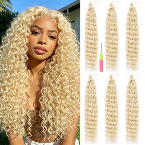 Miniatura 20 de MAYSA Extensiones de cabello sintético de ganchillo con ondas oceánicas, color 4 marrón, 22 pulgadas, rizado trenzado, extensiones de cabello