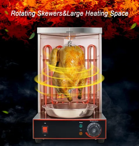 Miniatura 5 de Li Bai Shawarma - Parrilla vertical eléctrica para kebab, horno asador de giroscopio, asador de carne con 2 tubos de calefacción, cuerpo de acero