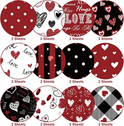 Miniatura 3 de Papel con Patrón de San Valentín de Doble Cara Papel Decorativo para Álbum de Recortes de San Valentín, Cartulina Roja y Negra con Corazones de Amor