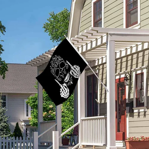 Miniatura 4 de Swono Bandera de calavera con diseño de esqueleto con dedo medio, bandera negra de 3 x 5 pies, bandera grande para exteriores e interiores, oficina