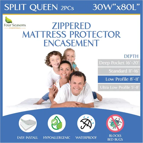 Colchón Split Queen / carcasa de somier de 30 x 80 pulgadas (2 unidades), protector impermeable con cremallera, funda de cama hipoalergénica de alta