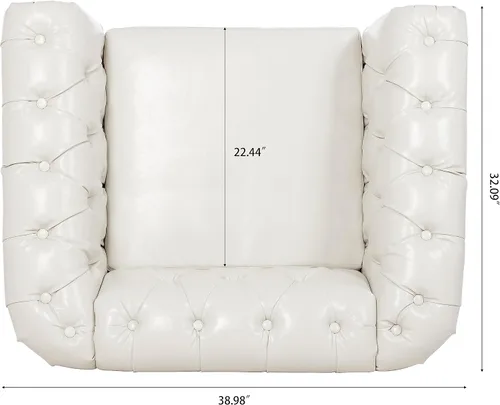 Miniatura 3 de LEVNARY Sillón tapizado de cuero, moderno sofá individual de mediados de siglo con brazos enrollados y cabeza de clavo, silla Chesterfield de piel