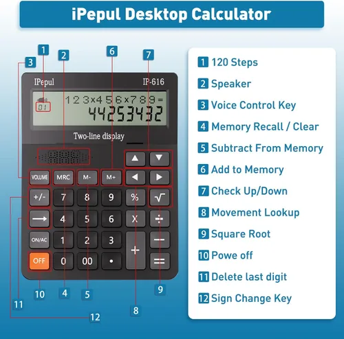 Miniatura 4 de Calculadoras de escritorio, calculadora de escritorio con pantalla grande de 2 líneas, calculadora básica parlante con botón grande y volumen