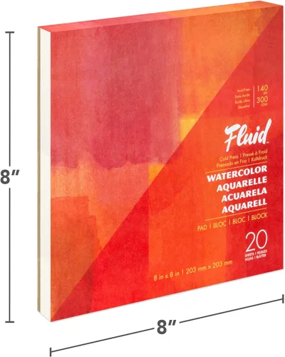 Miniatura 2 de Fluid Artist - Bloc de acuarela para acuarela, 140 libras (300 GSM) para pintura de acuarela y medios húmedos, plegable, 8 x 8 pulgadas, 20 hojas