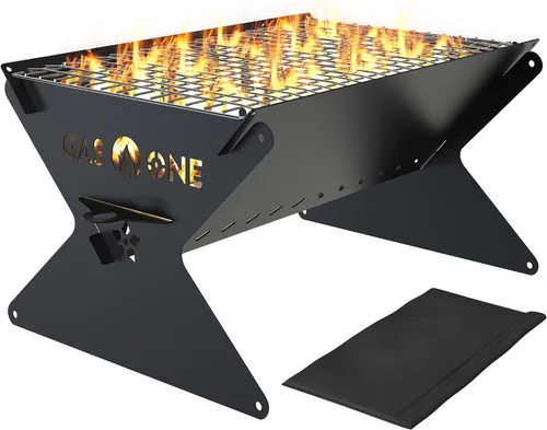 GasOne - Parrilla de carbón portátil de 15 pulgadas – Parrilla BBQ plegable – Parrillas de camping para patio trasero, hoguera, patio – Hoyo de
