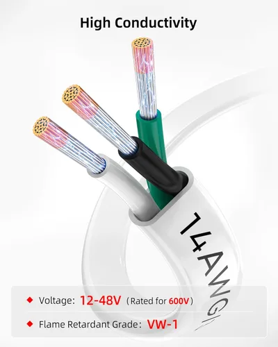Miniatura 3 de NAOEVO Cable marino de calibre 14, cable eléctrico marino triplex 14/3, resistente al agua/aislado de PVC/cobre estañado sin oxígeno, cable de 14