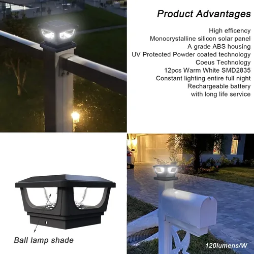 Miniatura 9 de Luces solares para postes de metal de 3 x 3 pulgadas y valla de vinilo de madera de 4 x 4, paquete de 2 – IP65 impermeable, brillante 120 lúmenes