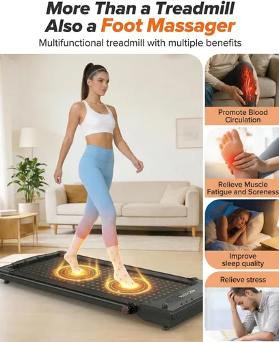 Miniatura 3 de Cinta de correr con masaje de pies/masaje por vibración, caminadora con inclinación, almohadilla para caminar plegable con barra de asa, cintas