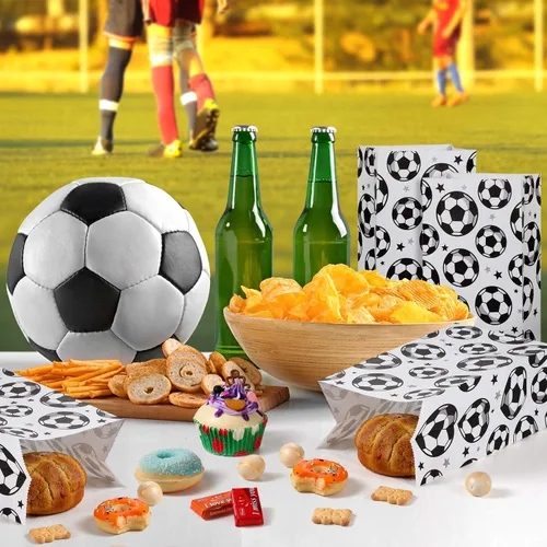 Miniatura 5 de Blulu Paquete de 30 bolsas de papel para fiesta de fútbol, bolsas de golosinas para golosinas, regalo para fiestas temáticas de fútbol Blanco