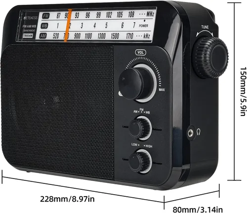Miniatura 9 de Retekess TR604W AM FM NOAA Radio, Radios meteorológicas de emergencia portátiles con la mejor recepción, alimentadas por AC o batería D, con esfera
