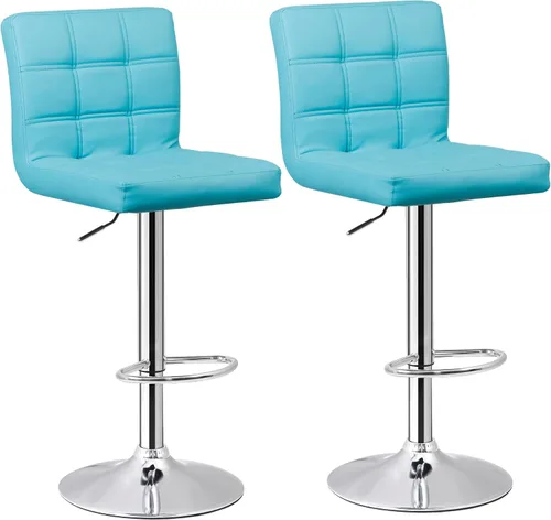 Miniatura 9 de ZENY Juego de 2 taburetes de bar giratorios ajustables, modernos taburetes de bar de cocina de piel sintética, taburete de bar cuadrado, color negro