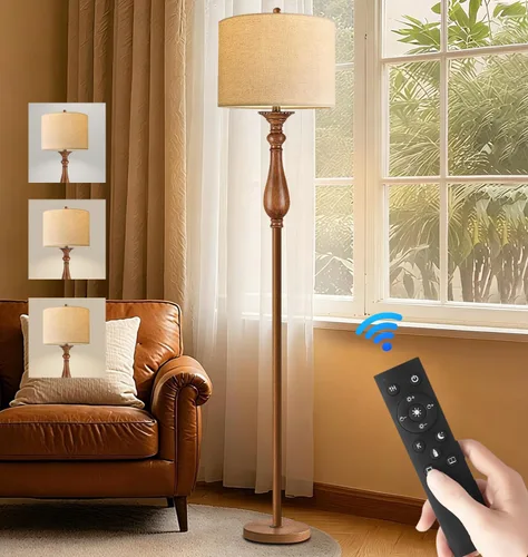 Miniatura 10 de Lámparas de pie doradas para sala de estar, dormitorio, lámpara de pie de cristal con control remoto y pantalla rosa, lámpara de pie regulable