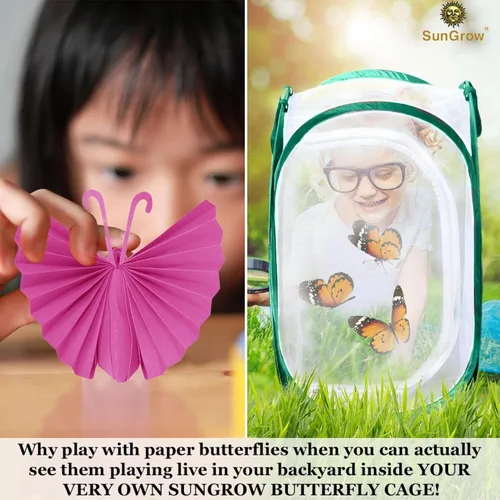 Miniatura 4 de SunGrow Hábitat plegable de mariposa, jaula de mariposa de 24 pulgadas para orugas, granja de creación, recinto para la cría de moscas soldadas