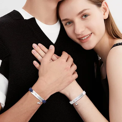Miniatura 2 de Mealguet - Pulseras de identificación personalizadas para parejas y amistad, grabado personalizado, hechas a mano, cuerda trenzada y ajustable