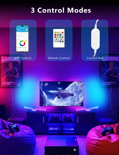 Miniatura 5 de Barra de luz RGB, barras de luz de juego con múltiples opciones de colocación, luces de juego LED inteligentes con sincronización de música y modos