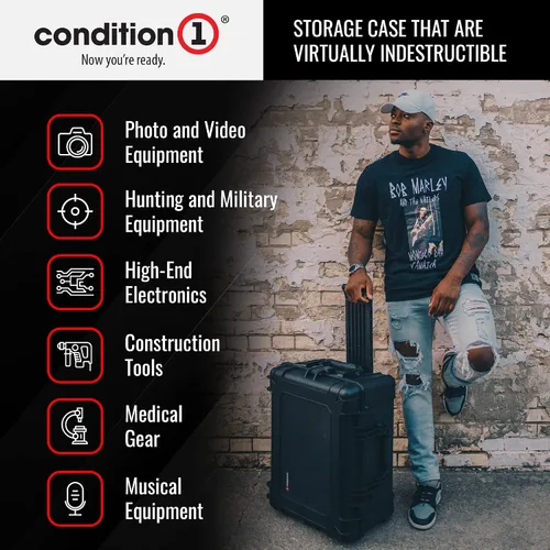 Miniatura 4 de Condition 1 Funda de viaje rígida impermeable de 31 pulgadas XL con ruedas, espuma y asa, de plástico portátil con bloqueo para cámara, electrónica