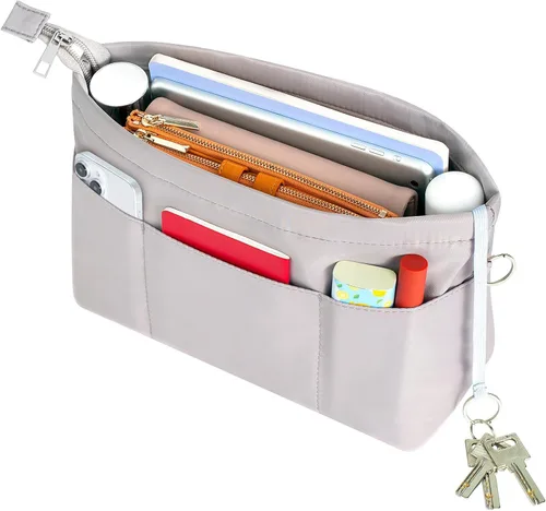 Miniatura 6 de HyFanStr Organizador de monedero con cremallera superior para bolso de mano, moldeador de bolsos con 13 bolsillos