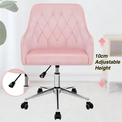 Miniatura 3 de VANSPACE Silla de escritorio de terciopelo para maquillaje con ruedas y respaldo, silla de oficina en casa, silla giratoria ajustable para Rosa