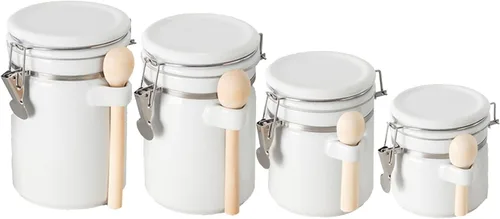 Miniatura 9 de Juego de tarros para la cocina (set de 4 piezas) negro, cerámica de alto brillo de Home Basics, set decorativo de cocina con cucharas de madera, set