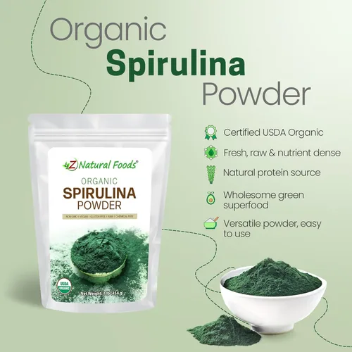 Miniatura 2 de Z Natural Foods Polvo de espirulina orgánica – Espirulina 100% pura, superalimento de algas azul-verdes densas en nutrientes con aminoácidos, 15