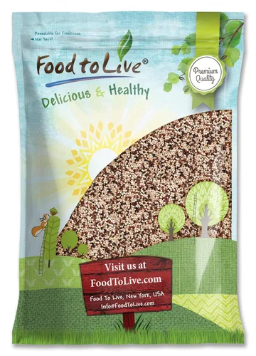Miniatura 8 de Food to Live Grano de quinua tricolor, 6 libras, mezcla de semillas enteras blancas, negras y rojas. Prelavado y listo para cocinar. Un