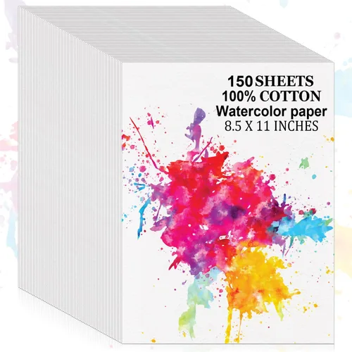 Miniatura 9 de 120 hojas de papel de acuarela 100% algodón a granel, 8.5 x 11 pulgadas, 140 libras/300 GSM, papel de color blanco, papel de pintura blanco adecuado