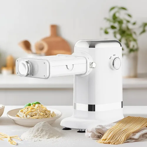 Miniatura 6 de GVODE Máquina eléctrica de pasta - Juego de rodillo y cortador de hojas de pasta 3 en 1 700 W máximo motor, incluye máquina de fettuccine y Blanco