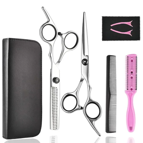 Miniatura 9 de Fcysy Kit profesional de corte de pelo de peluquero afilado de 10 piezas, juego de tijeras de adelgazamiento, tijeras de corte de pelo y tijeras