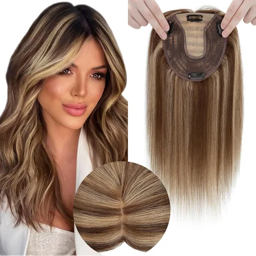 Miniatura 9 de SEGO SEGOHAIR - Toppers de cabello humano real para mujer, sin flequillo, más grande de 5.1 x 5.9 in, base de seda, densidad del 150 %, extensiones