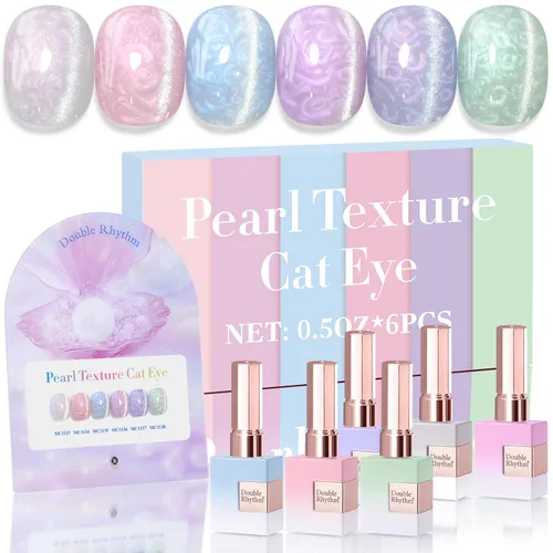 Miniatura 28 de Double Rhythm - Juego de esmalte de uñas de gel ojo de gato de 6 unidades, mismo color, misma botella, 14.8 ml, brillo con glitter, con imán