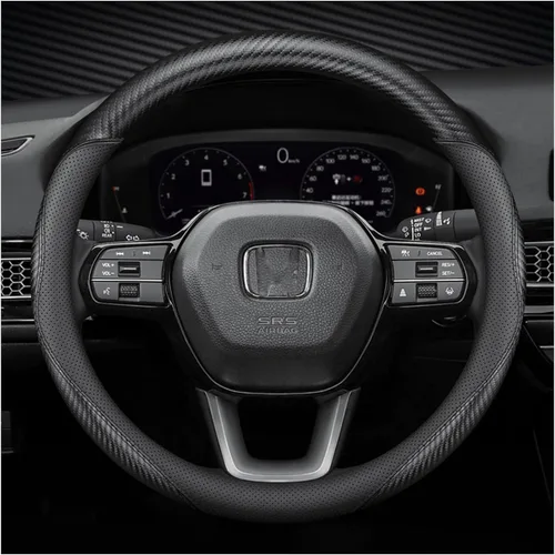 Funda negra para volante de automóvil, compatible con Honda, de piel fina de napa premium, textura de fibra de carbono, 14 pulgadas, para Honda
