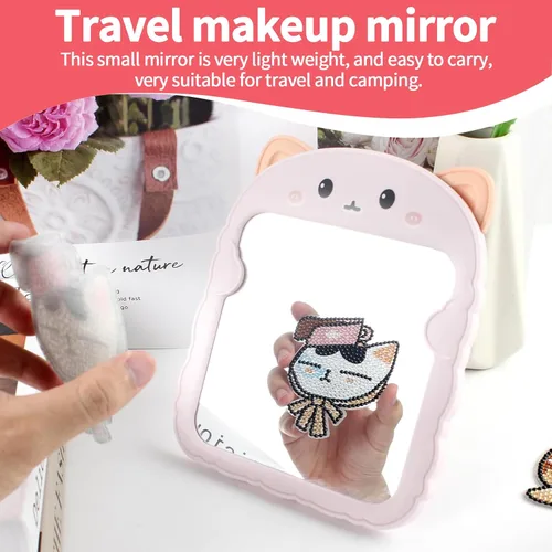 Miniatura 5 de TBWHL Bonito espejo de escritorio de dibujos animados con gato para escritorio, espejo de escritorio con soporte para niñas, niños, espejo colgante