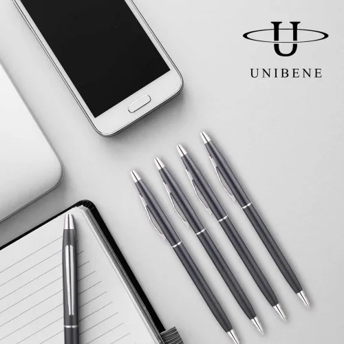 Miniatura 6 de Unibene 6 bolígrafos retráctiles metálicos delgados – negro mate y plateado, bonito regalo para negocios, oficina, estudiantes, profesores, bodas