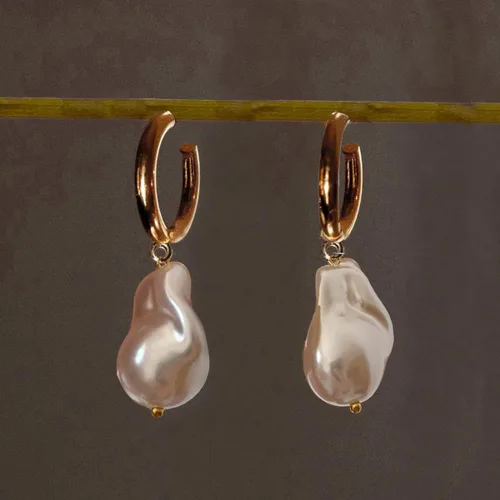 Miniatura 5 de Aretes colgantes de perlas chapados en oro de 14 quilates con perlas barrocas Aretes colgantes de perlas para mujer