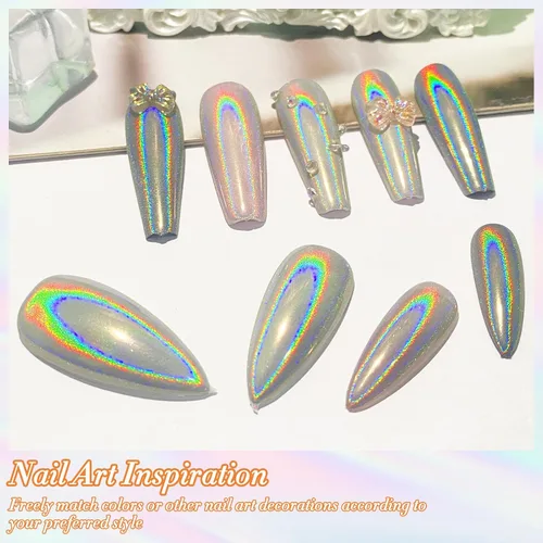 Miniatura 4 de FNNZ Polvo de uñas holográfico, polvo de uñas cromado para decoración de uñas, purpurina fina holográfica Aurora Rainbow efecto espejo metálico