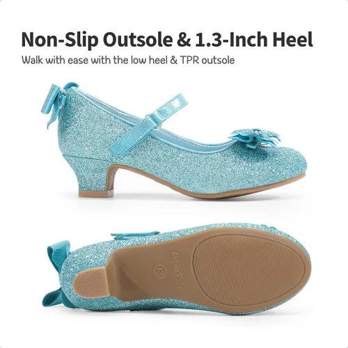 Miniatura 5 de DREAM PAIRS Zapatos de vestir de tacón bajo para niñas, con lazo intercambiable, purpurina, boda, fiesta, Mary Jane, zapatos para niños pequeños