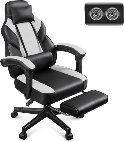 Silla de juegos para adultos, sillas de juegos con reposapiés, silla ergonómica de videojuegos con masaje lumbar grande y alta silla de computadora,