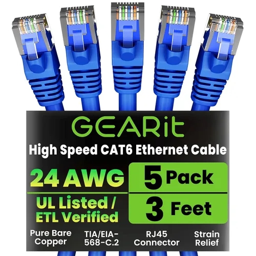 Miniatura 101 de Paquete de Cable Ethernet Cat 6 GEARit - Pack de 10 cables de conexión Ethernet Cat6 de 15 pies Cable de conexión de red RJ45, conectores dorados