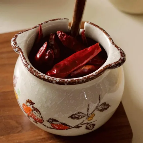 Miniatura 5 de Spice Jars - Tarro de condimentos de cerámica retro, salero de cocina, caja de condimentos para el hogar, juego de chile de cerámica, recipientes