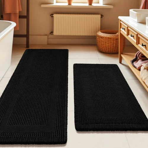 Miniatura 58 de Tapete de baño con diseño de gofre, moderno, bohemio, absorbente, antideslizante, ultrasuave, lavable a máquina, con letra de baño, dormitorio