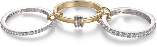 Miniatura 2 de Anillos apilables para mujer, chapados en oro de 18 quilates, juego de 3 anillos con circonita cúbica, juego de anillos plateados y dorados